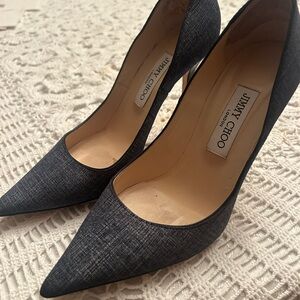 Jimmy Choo Black Heels Sleek Stiletto Design blue denim